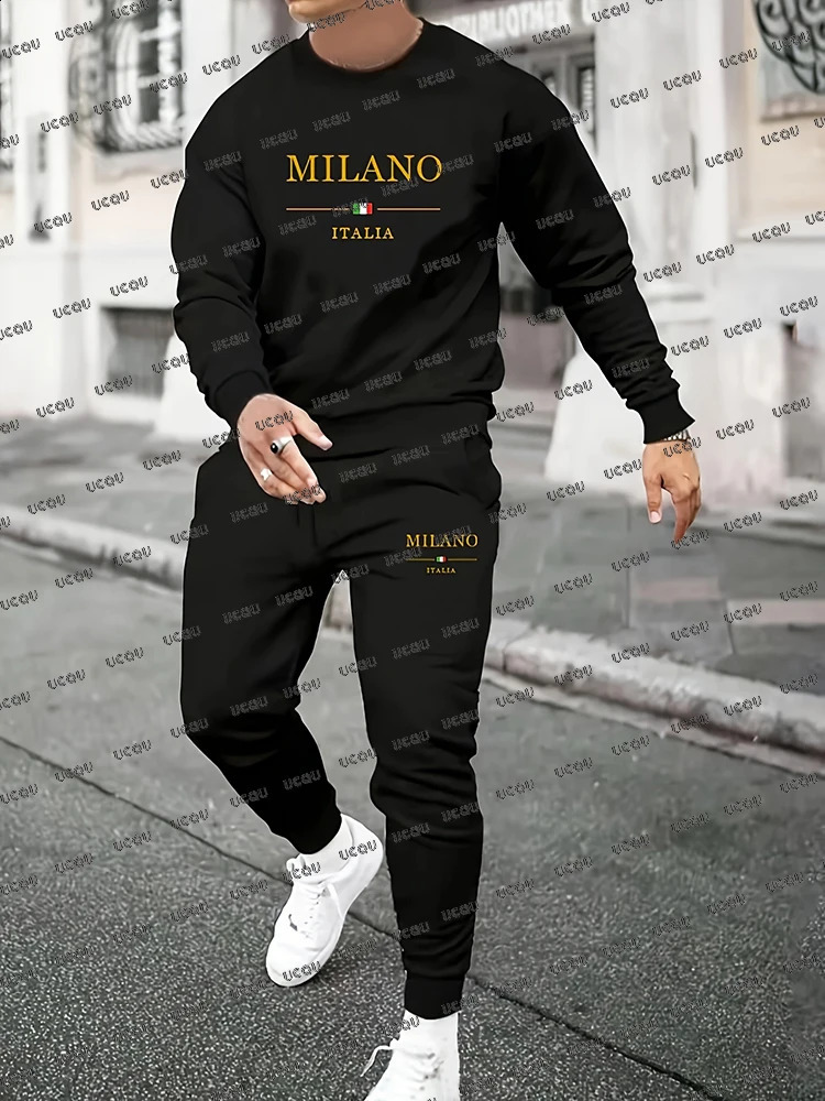 MILANO Letter Printed Men Tracksuit Suit Autumn Winter Hoodies 2 Pieces Set Casual Suit Fitness Set Male Street Hooded Pullover 250815