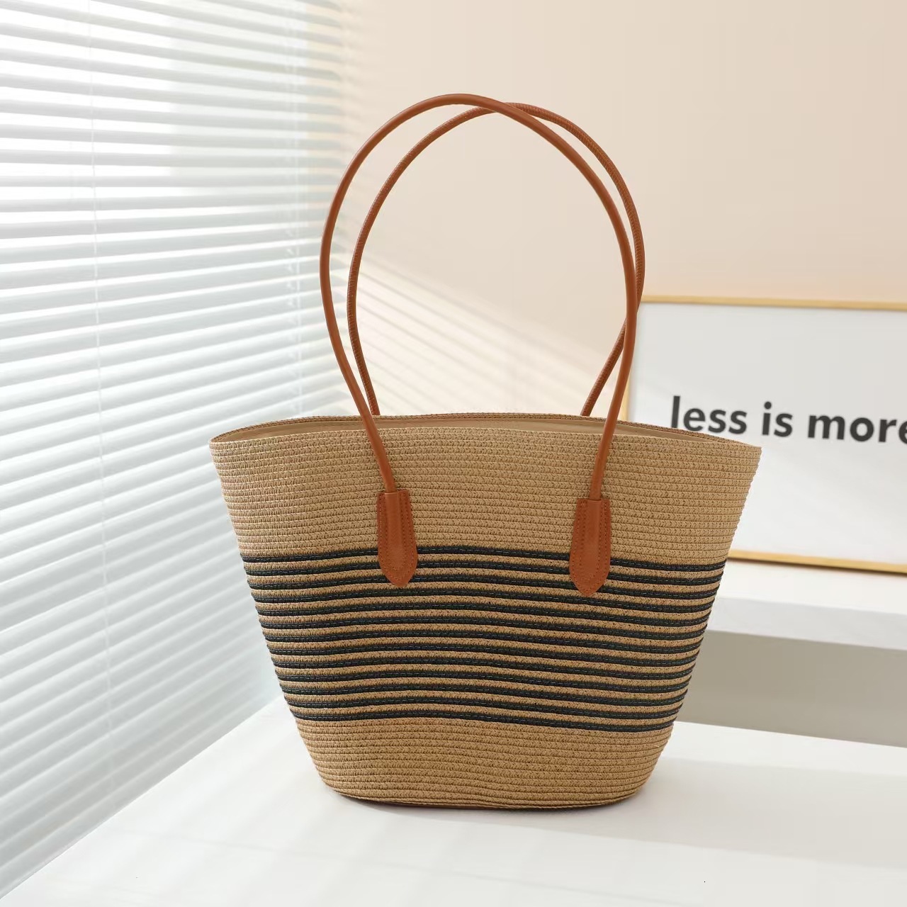 2025 New Women's Designer Handbag Wallet High Quality Striped Single Shoulder Large Capacity Straw Bag Multi Functional Woven Bag Holiday Handb