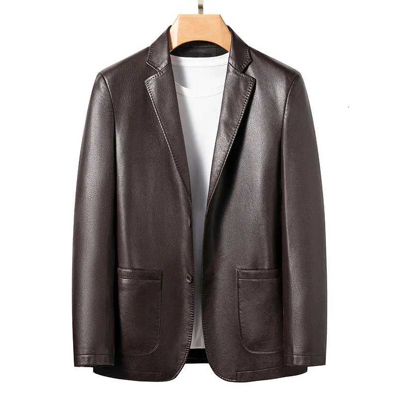 Natural Sheep Leather Casual Suit Mens Jacket Slim Fit Spring and Autumn Thin Section Black Brown W250815