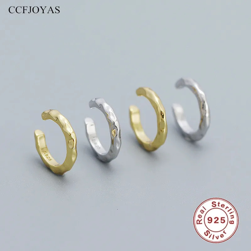 CCFJOYAS 1 pair of 925 Sterling Silver ins Irregular Hammered Pattern Clip Earrings for Unisex Gold Silver color ear bone clip 250812