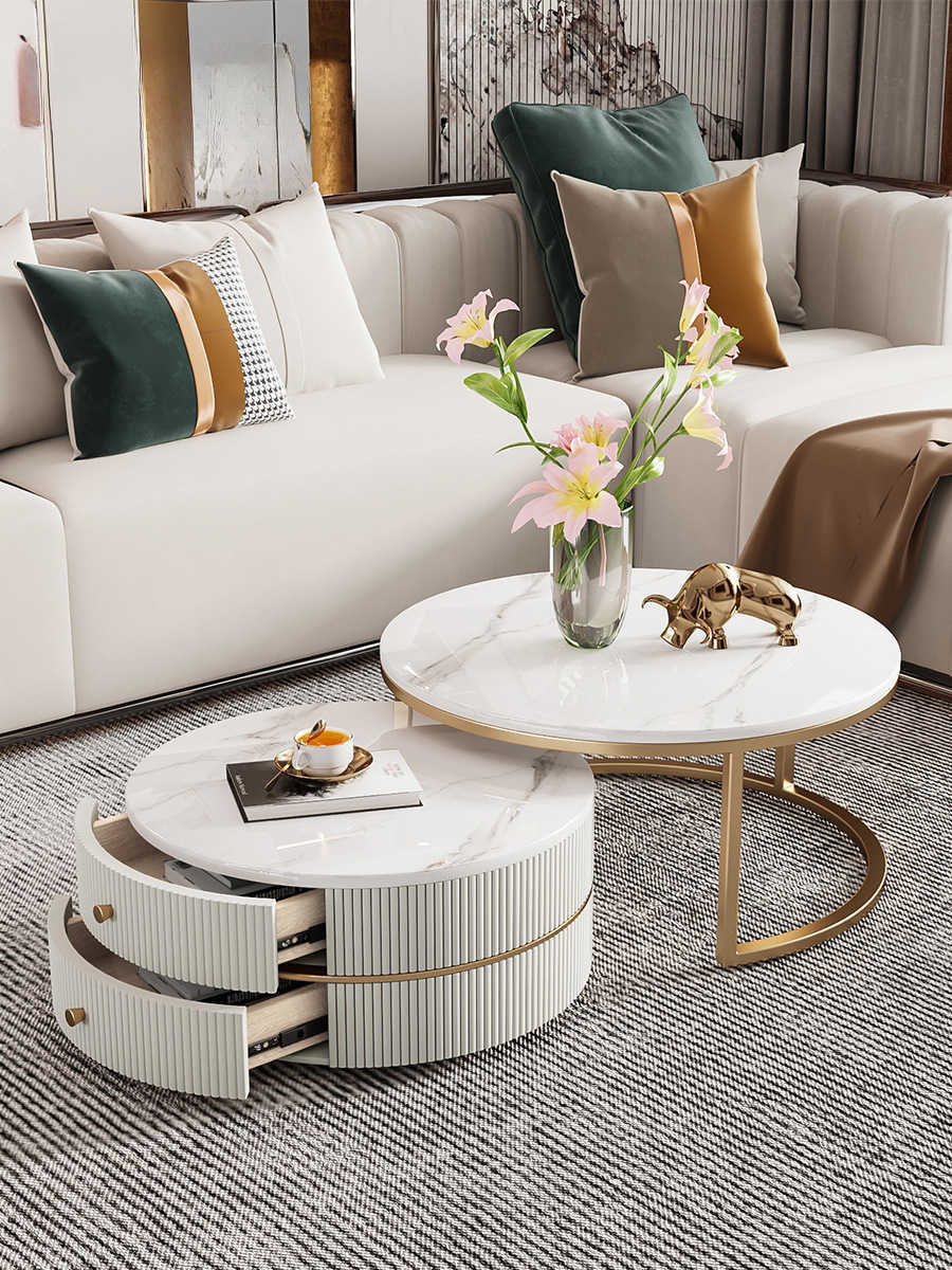 round shape, suitable for living room, for home use, small-sized, with a light and luxurious feel, modern and simple style, new cream color, mova-image-1064351583