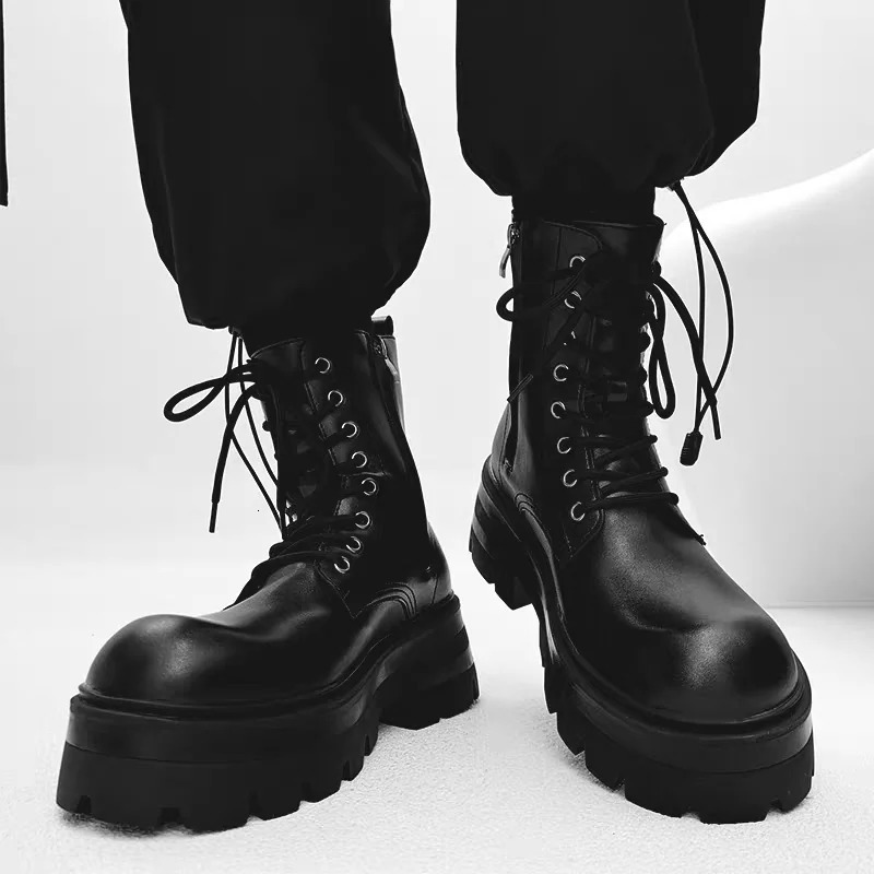 Spring and Summer Leather Cos Heightening Mens Big Head Trendy Handsome Chelsea Boots 8cm 250811