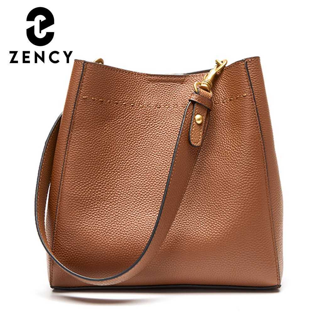Zency New Genuine Leather Casual Shopper Shoulder Bag Commuter Large Bucket Handbag Simple High Quality Women Tote Underarm Bags Z250815