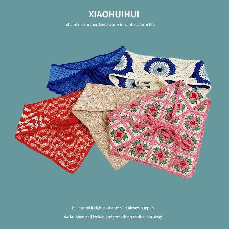 French Knitted Lace Triangle Towel for Women 2024 Spring and Summer New Travel Photo Versatile Ins Retro Hair Band Hair Scarf 250815