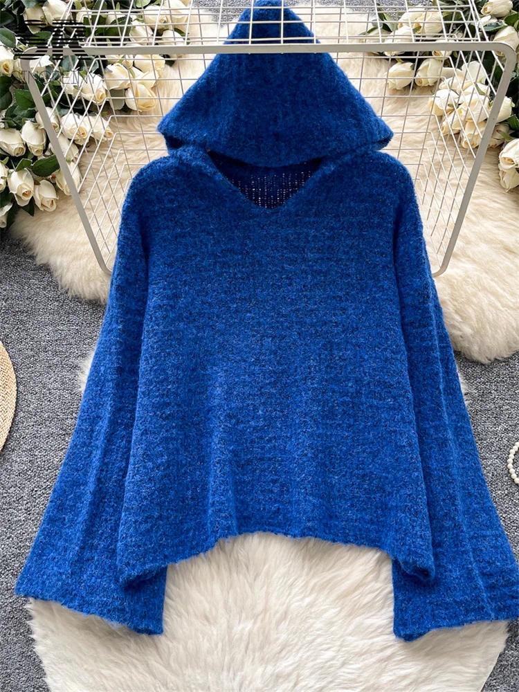 Women's Sweaters SINGREINY Winter Hooded Knitted Sweater Female Long Sleeve Warm Solid Loose Design 2025 Autumn Women Casual Oversize