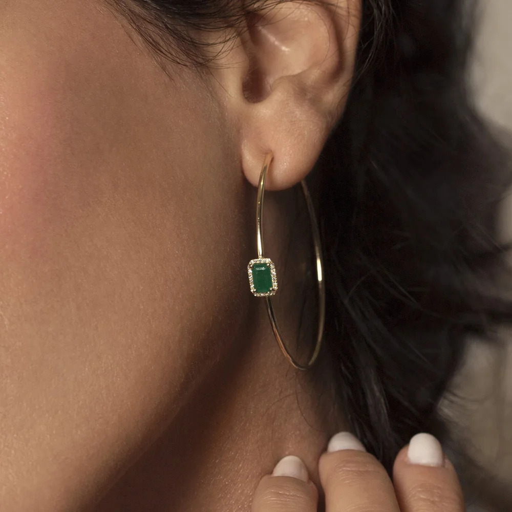 45mm Rectangle Emerald Cz Circle Hoop Earrings for Women Paved Shiny White Cubic Zirconia 18K Gold Plated Color Fashion Jewelry 250813
