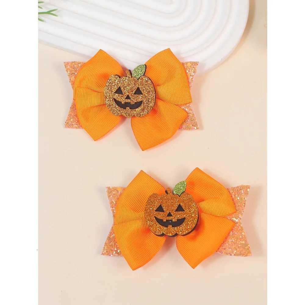 2pcs Orange Bowknot Hair Clips Set Small / Medium / Grand Kids Halloween Pumpkin Hair Accessoires pour filles Z250815