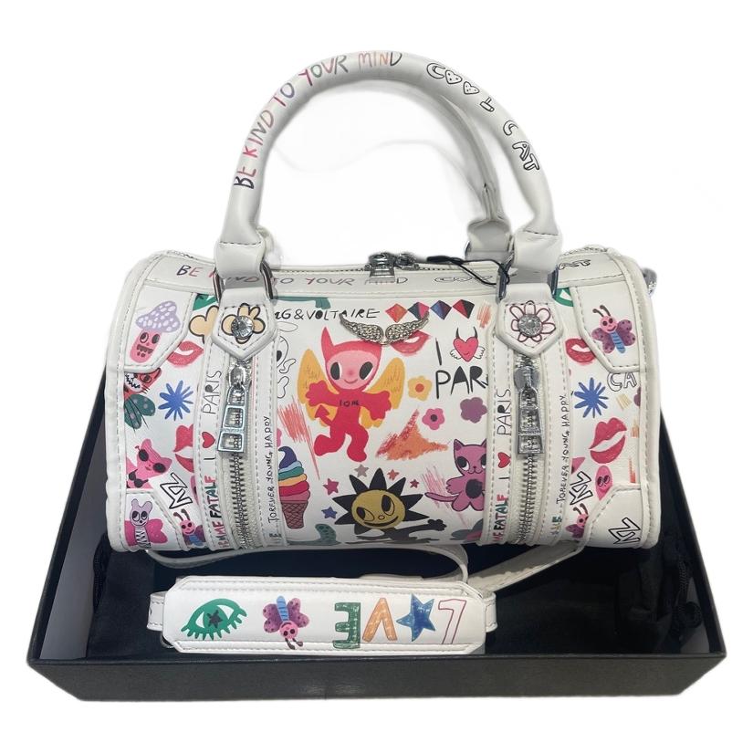 Bottes Designer Classic Wing Ringestone Patent Leather Bag de cuir avec graffitis en diagonale peint à la main