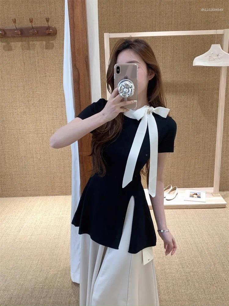 Women's Sweaters Summer Design Purple Asymmetrical Ort Sve Knitted Top Knot Waist-Cinching Ice Silk T-irt Slim Fit