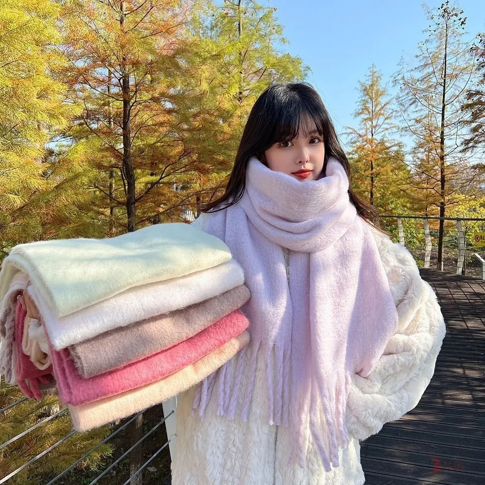 Scarf Female Winter Senior Sense of Autumn and Winter Plush Thickened Warm Shawl Solid Color Cashmere Scarf Neck 250813