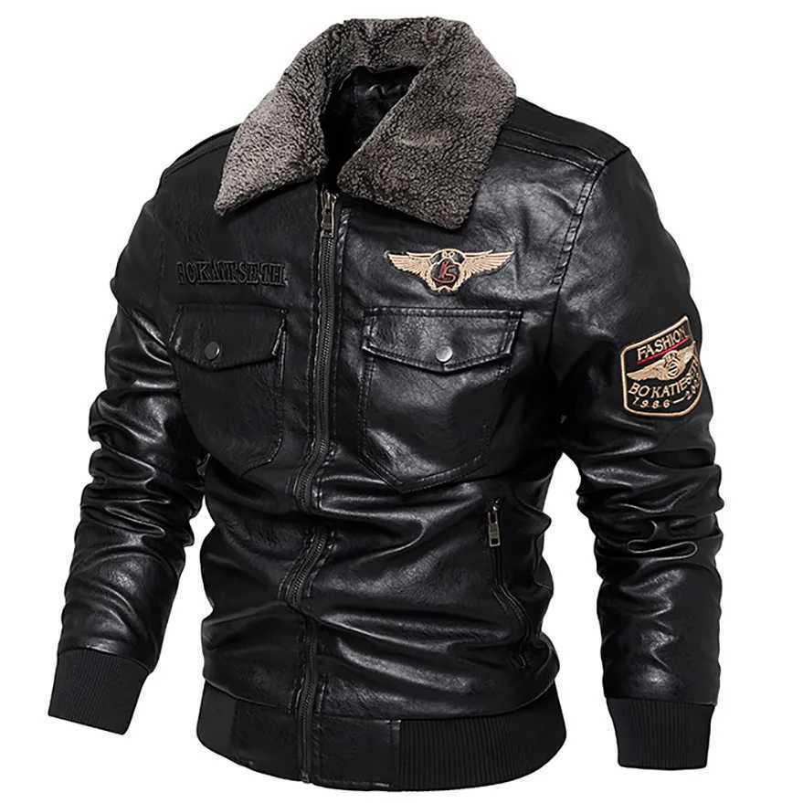 Fleece Fur Collar Windbreaker Coat Male Pu Jacket Men Thick Warm Cashmere Military Bomber Tactical Leather Jackets Mens Outwear W250815