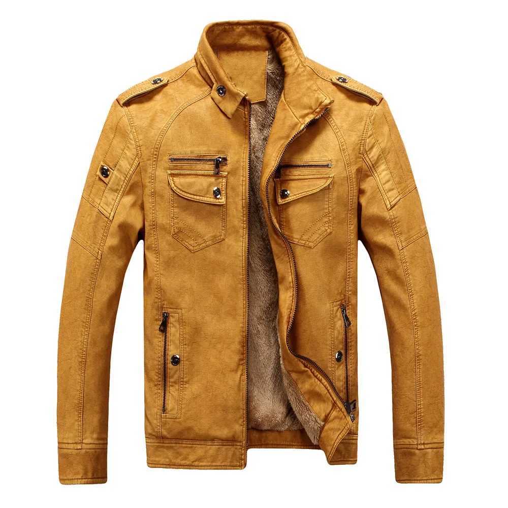 Winter Mens Flight Jacket Plus Size 3xl 4xl Long Sleeve Faux Leather Loose Vintage PU Leather Yellow Thick Warm Jacket Mens Coat W250815