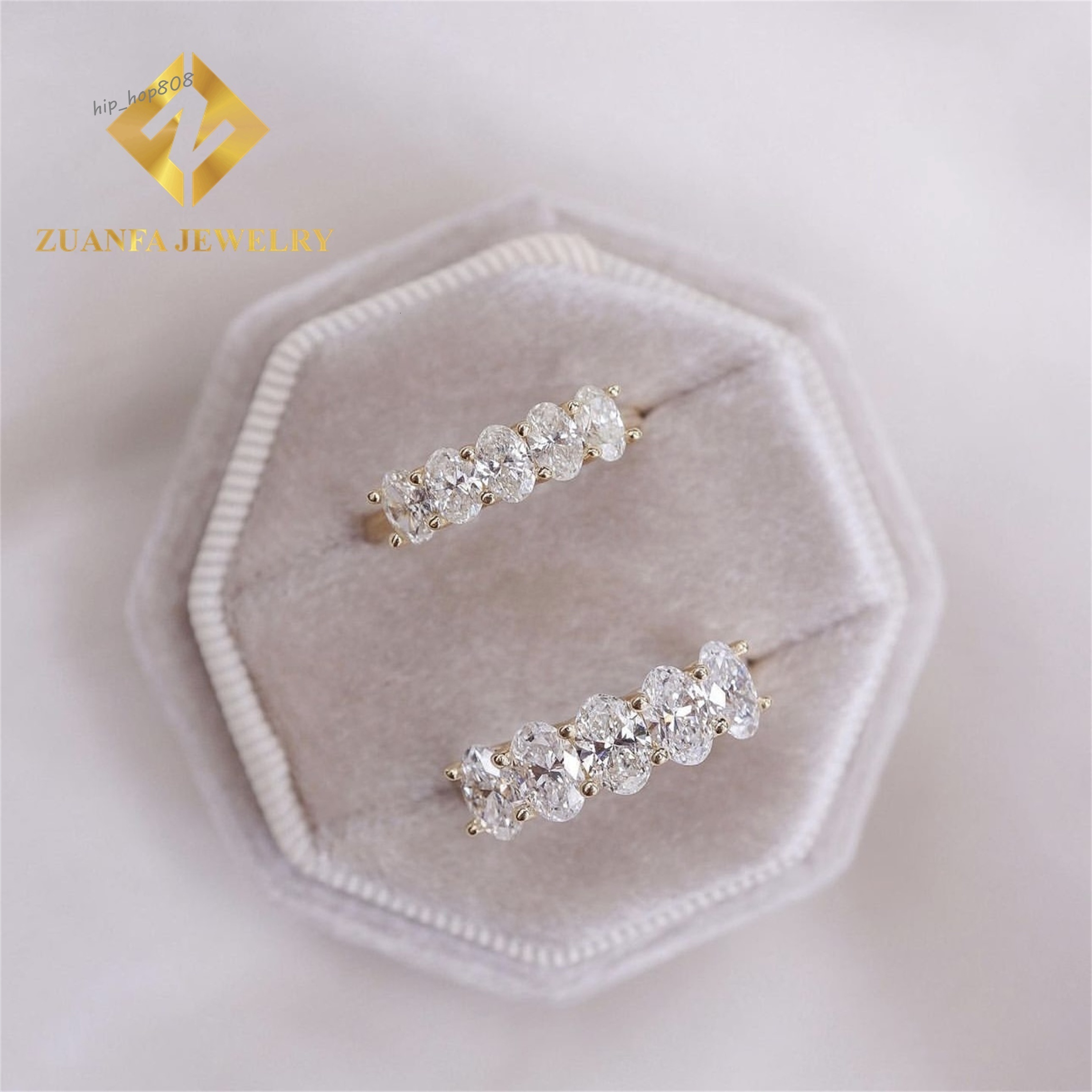 10k White Gold VVS1 D Color Crushed Oval Moissanite Diamond Half Band Engagement Eternity Band Ring Women Gift