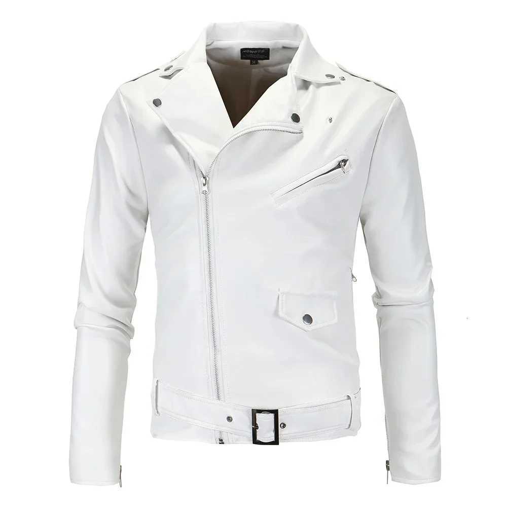 Hommes vestes en cuir blanc mince vestes de moto à fermeture éclair oblique nouveaux hommes moteurs externes moto puères en cuir PU taille 4xl w2