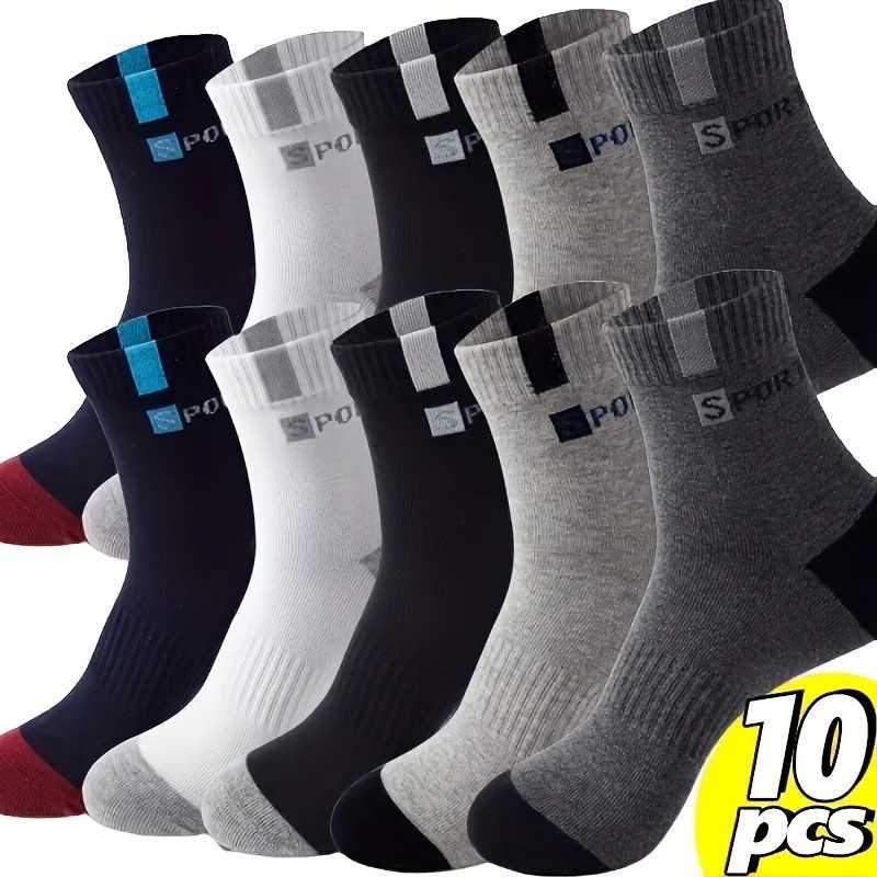 10 paires de chaussettes d'équipage de sport légères à hommes avec une imprimé de lettre élégante et une élasticité élevée pour la course extérie