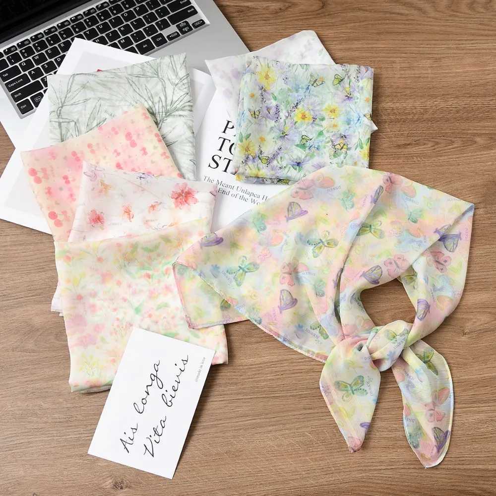 Fashionable French Floral Women Headscarf Sunscreen Chiffon Square Scarf Travel Photo Accessories Soft Hair Scarf Spring Summer 250815