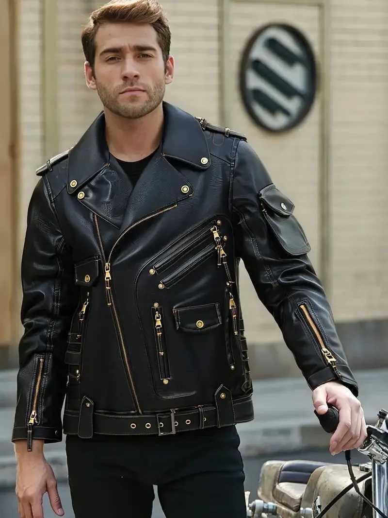 Men Fashion Winter Clothing Mens Leather Jacket Winter Motorcycle PU Leather Jacket Fashion Cool Zipper Pockets Leather Coats W250815