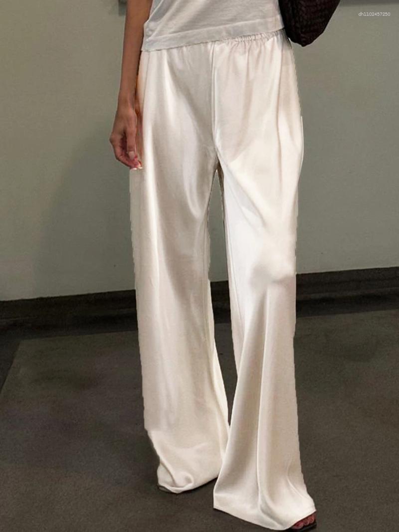Pantalon féminin chic robe de jambe large satin élégante