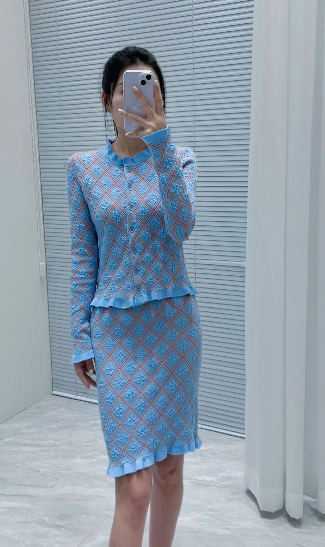 80 2025 Milan Style Autumn Brand Same Style Two Pieces Sets Blue Black Long Skirt Crew Neck Empire Sleeveless Dress yl