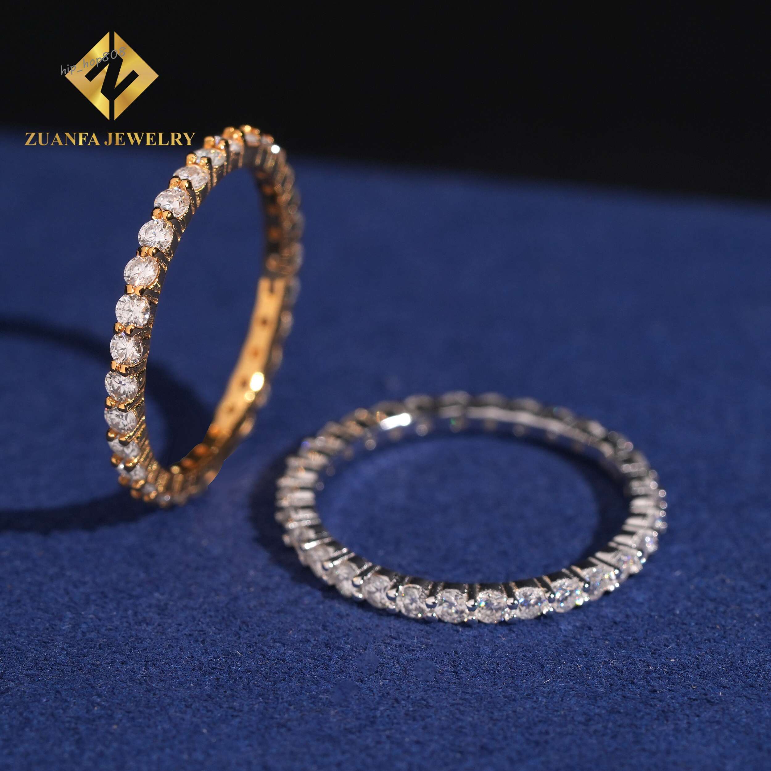 S925 Sterling Silver Moissanite Ring Eternity Wedding Bands Engagement Round Diamond 2.0mm Rings Jewelry Women