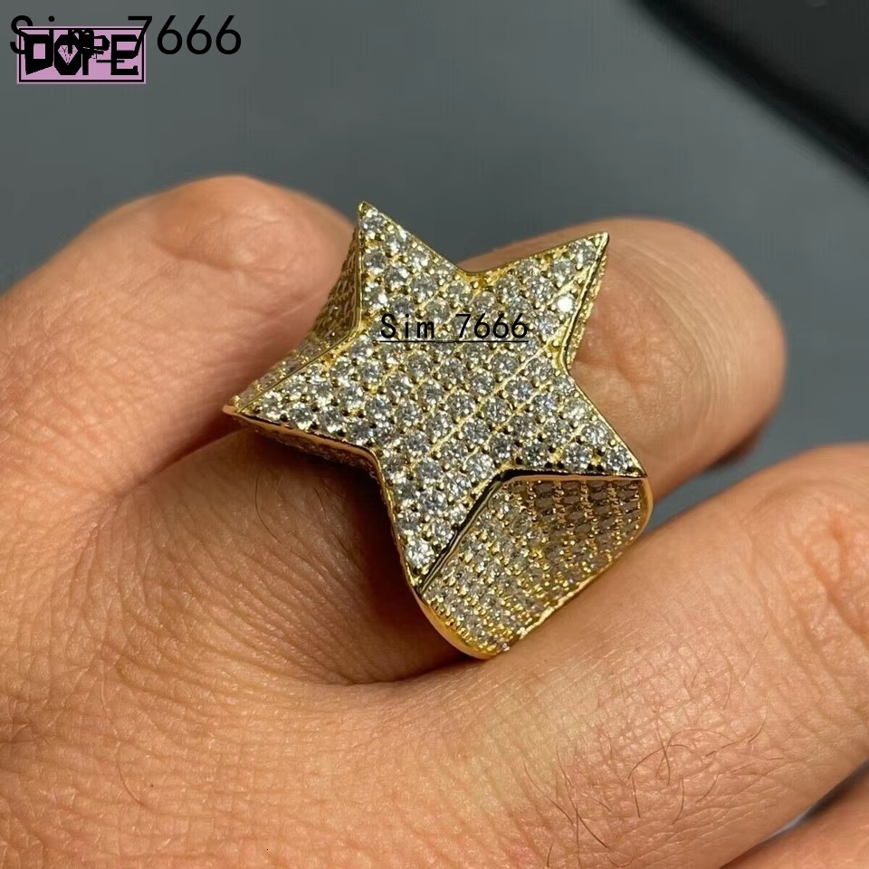 Hip Hop Vvs Moissanite Ring Silver 925 Pass Diamond Tester 18K Gold Plated Star Moissanite Ring