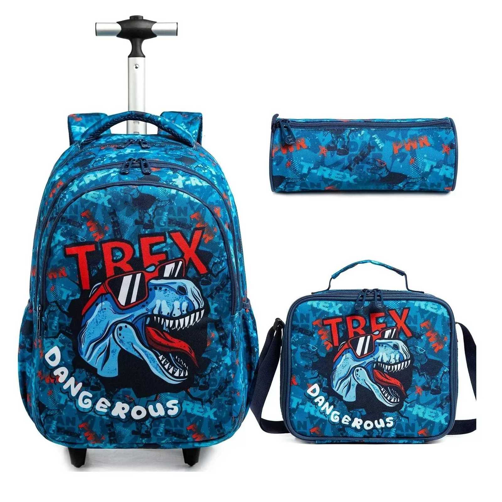 Sacs d'école de 18 pouces Sac à dos roué pour les filles de garçons voyage en roulant sac à dos de sac à dos ensemble avec boîte à lunch thermiqu