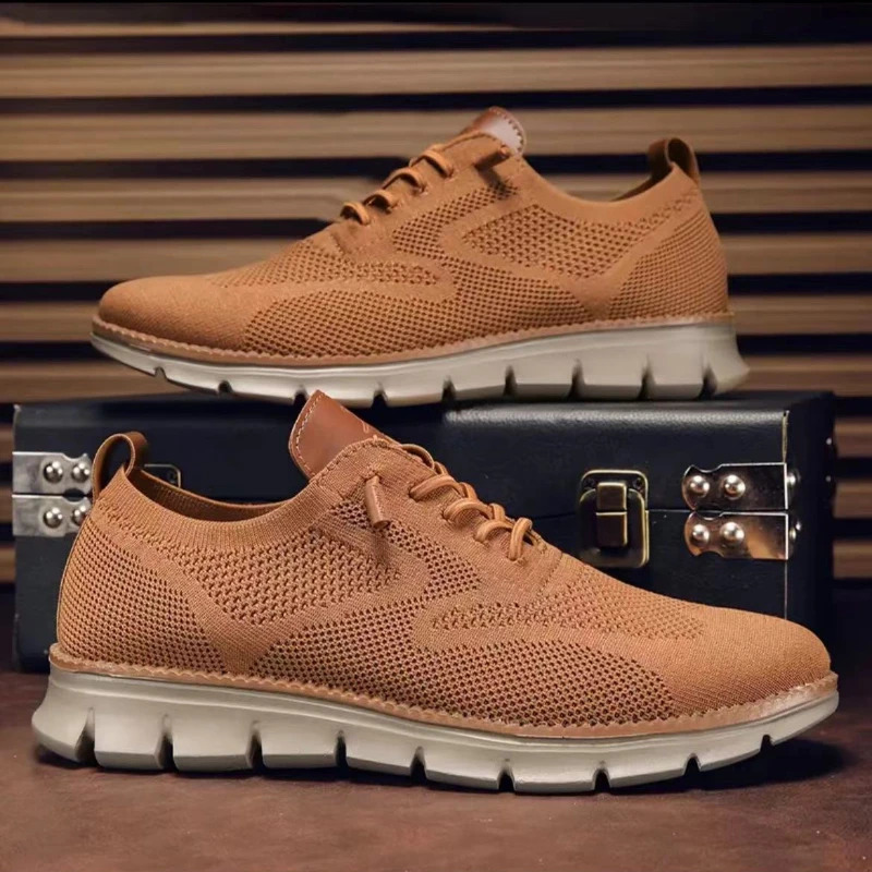 Men Sneakers Plus Size Trendy British Style Summer Breathable Soft Male Sports Shoes Fashion Solid Woven Mesh Running Flats 250812