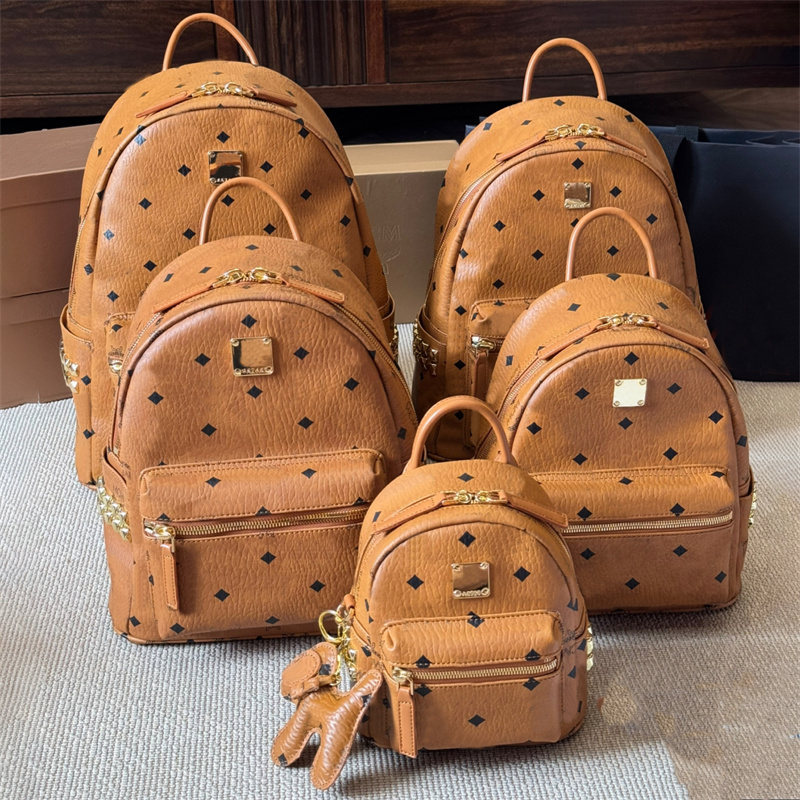 High quality Stark Visetos side studded backpack tote bag Luxury designer Backpack leather school bag Womens Outdoor travel book bag backpack Knapsa