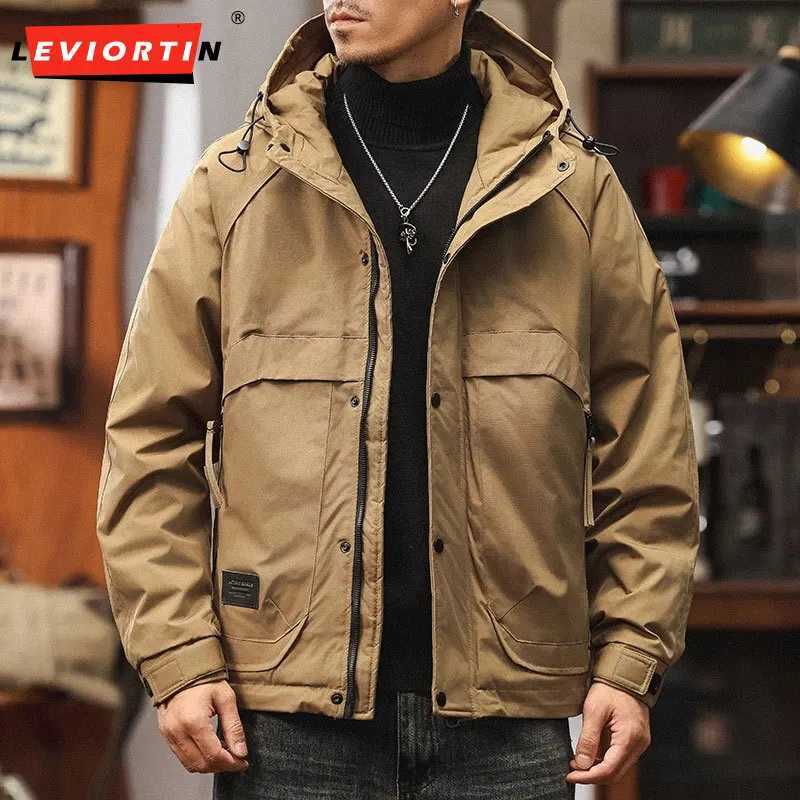 Fall Winter Mens Thickened Padded Jacket Workwear Outdoor Hooded Coats Loose-Fit Casual Windbreaker Jacket With Cotton Lining W250815