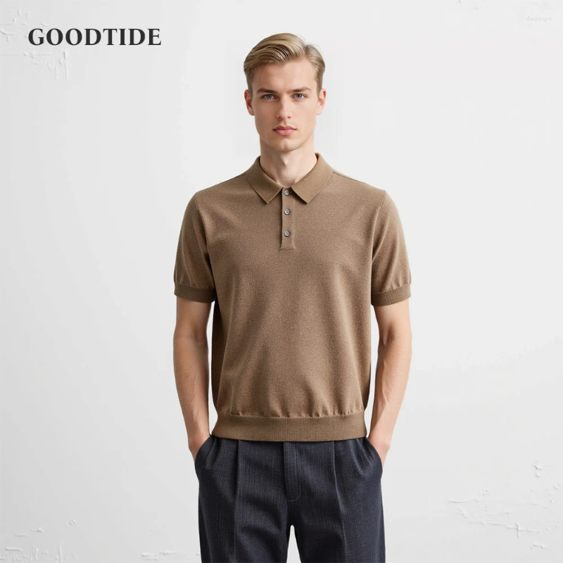 Men's Polos Fashion Retro Polo Shirt Summer Lapel Slim Fit Solid Color Short Sleeve T-shirt Business Casual Office Luxury Brand Tops