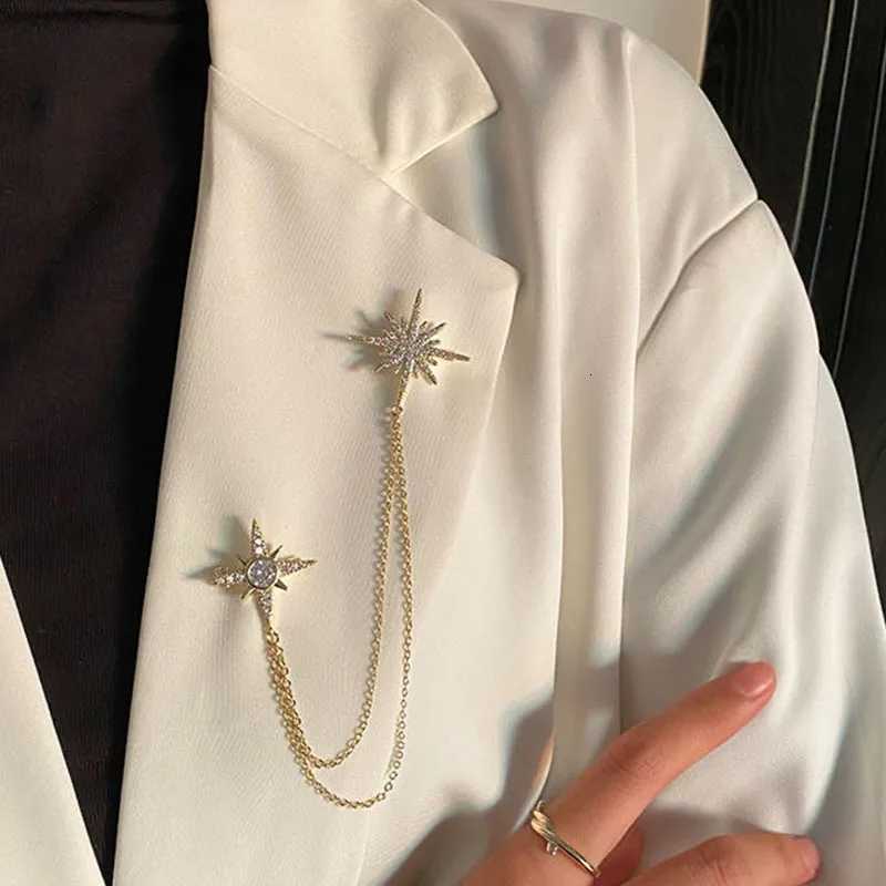 New Six Pointed Star Chain Brooch for Women Men Retro High End Brooch Clothing Accessories Wedding Party Accessories XJ250815