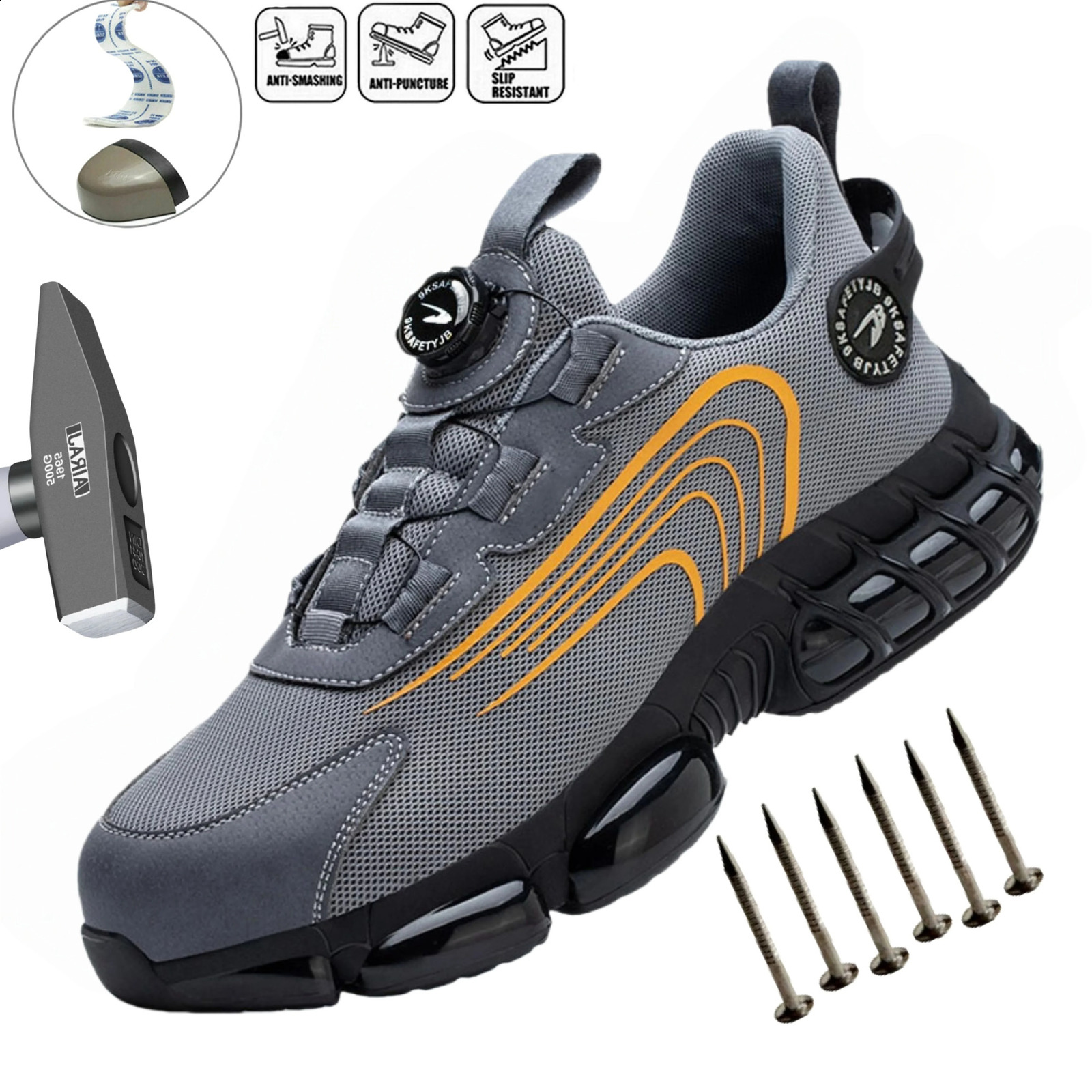 Bouton rotatif Chaussures de sécurité unisexe hommes pour les baskets de travail Chaussures de protection contre la perforation des femmes de pro