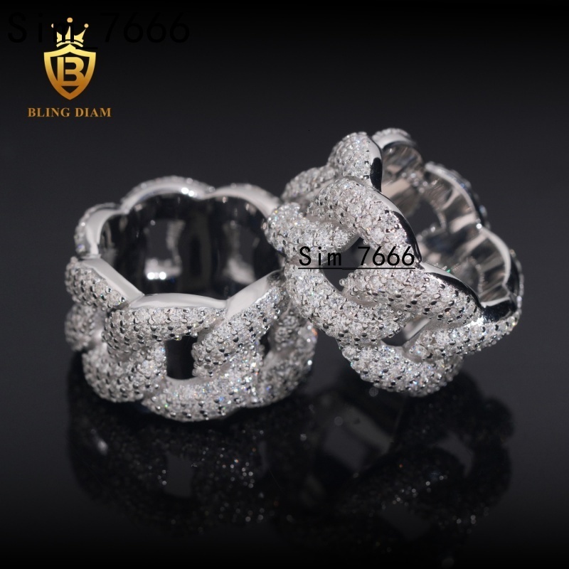 Factory Direct Pass Diamond Tester Hip Hop Bijoux 925 argent Iced Out VVS Diamond Moisanite Cuban Ring