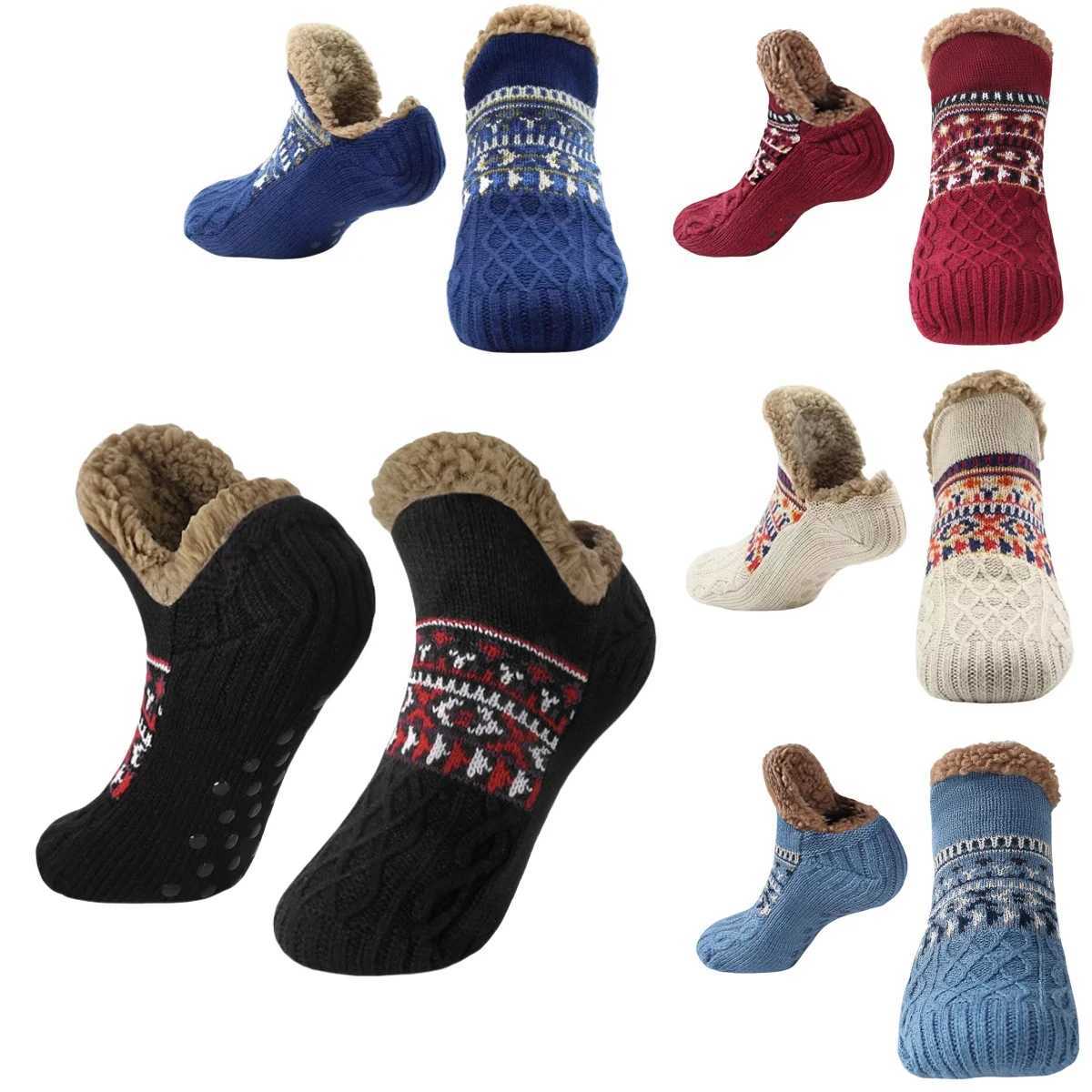 Thermal Mens Fluffy Slipper Socks Winter Warm Women Short Cotton Thickened Home Sleeping Soft Non Slip Grip Fuzzy Floor Socks W250815
