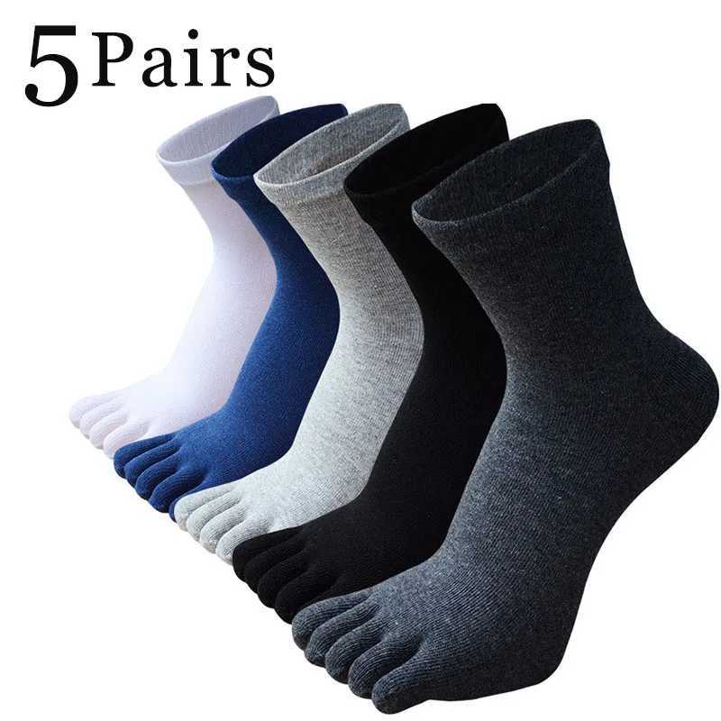 5 pairs of mens solid color five-finger socks simple cotton toe socks odor-resistant and breathable split toe socks W250815