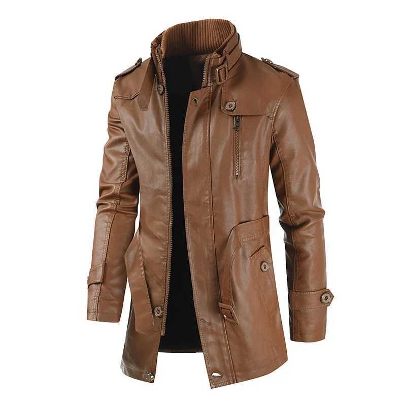 Mens Winter Thick Fleece Long Leather Jacket Coat Biker Jacket Fashion Leather Warm Casual Vintage Jackets W250815