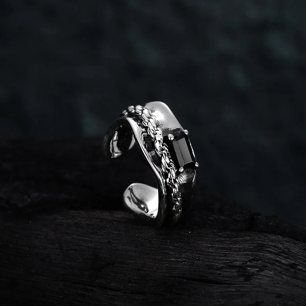 MLKENLY 1PCS Korean minimalist niche S925 pterling silver black diamond ear cuff for women retro vintage made chain 250812