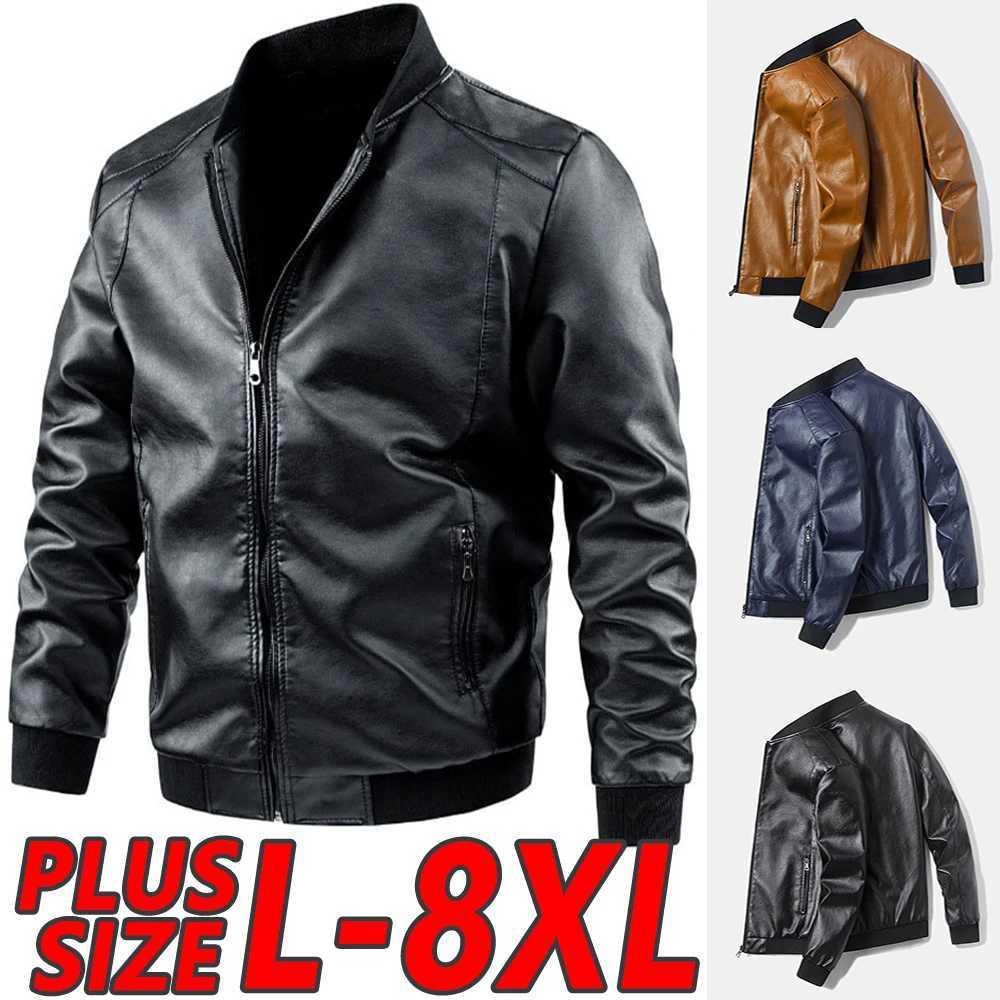 Mens Casual Leather Jacket Fashion Solid Color Collar Zipper Pocket Biker Clothing Bomber Motorcycle PU Jacket W250815