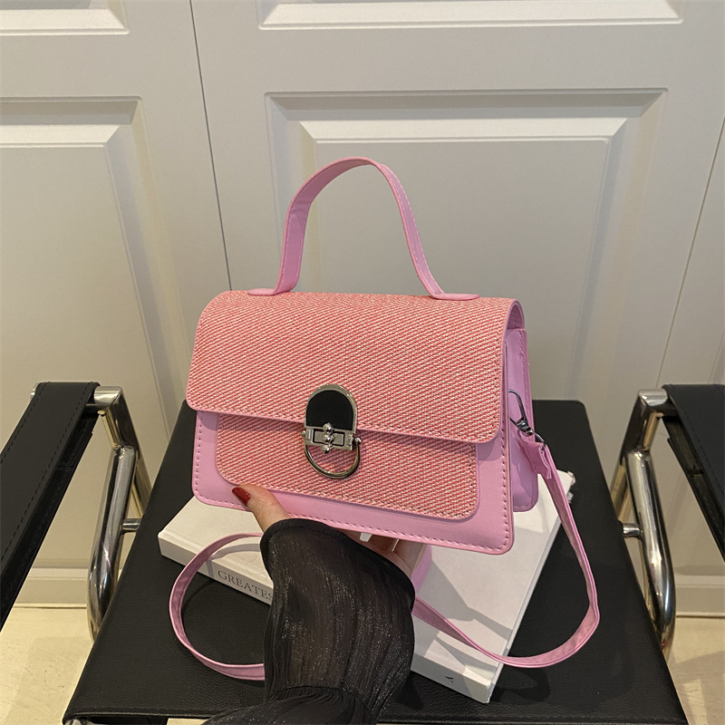 Fashionable and Elegant Women's 2025 New Stylish Lock Buckle Solid Color Handbag Shoulder Crossbody Small Square Bag