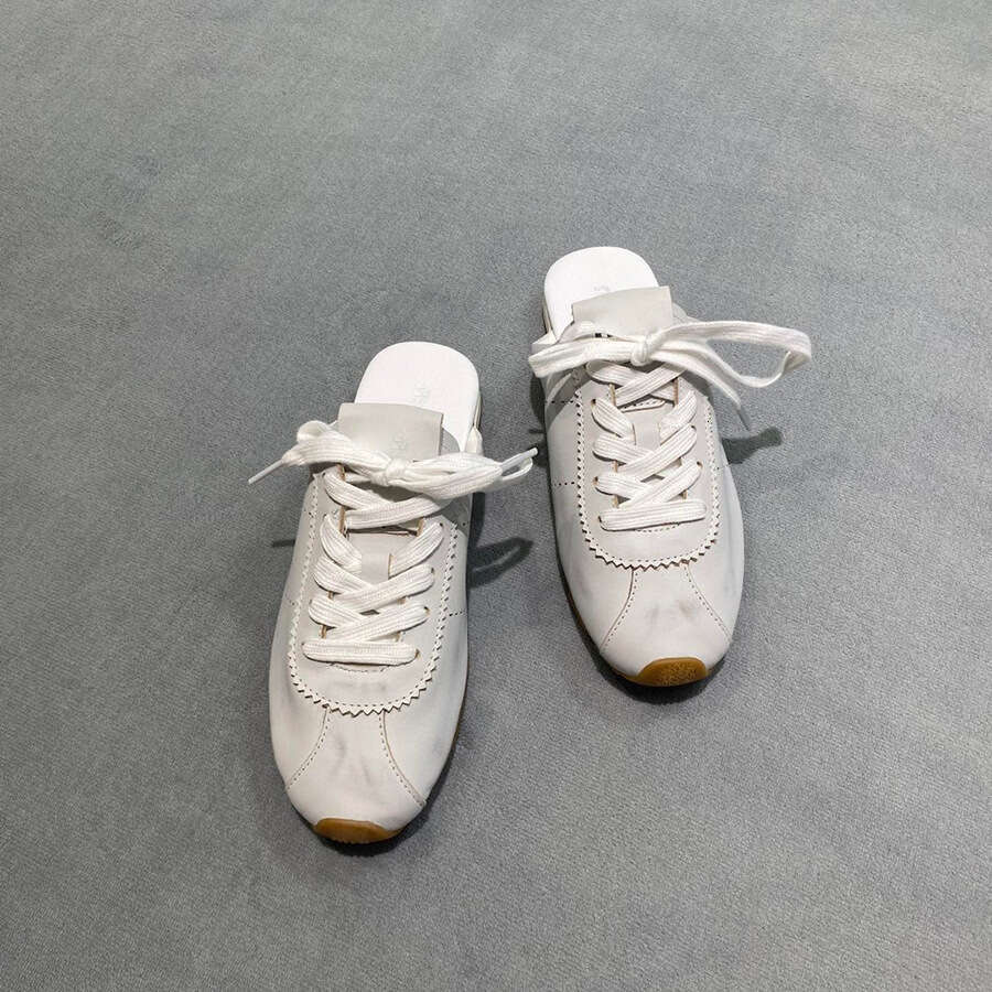 MUI Miaojia Genuine Leather Flat Solid Color Dexun Forrest Gump Shoes Lace-Up Casual Sneakers For Women