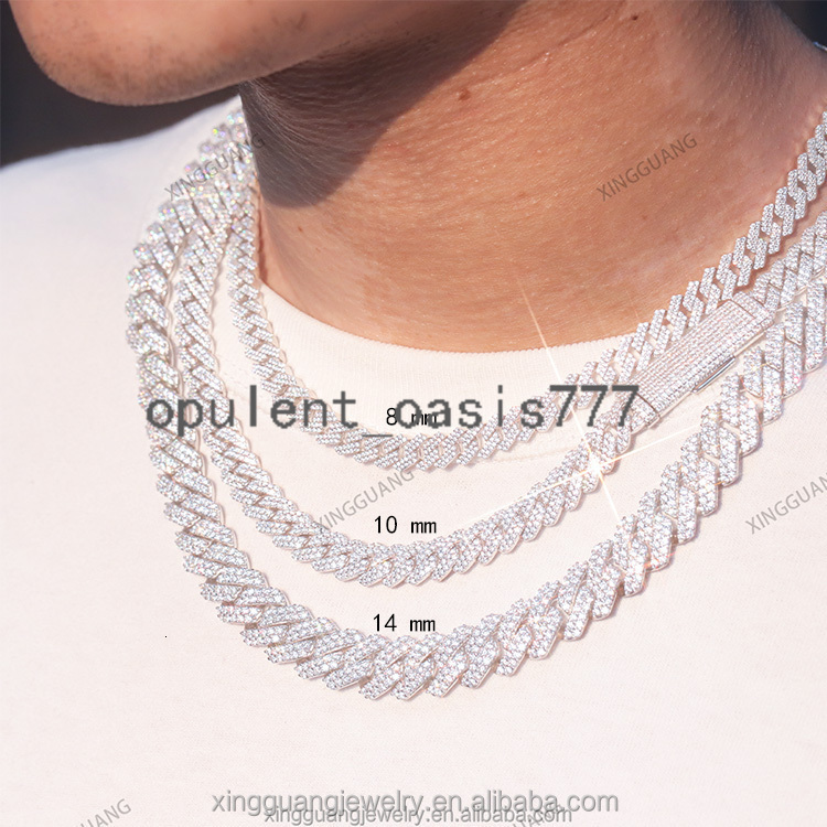 Jewelry VVS Mossanite Cuban Chain 2rows 12mm S925 Silver Diamond Necklace Man Moissanite Hiphop Cuban Link Chain