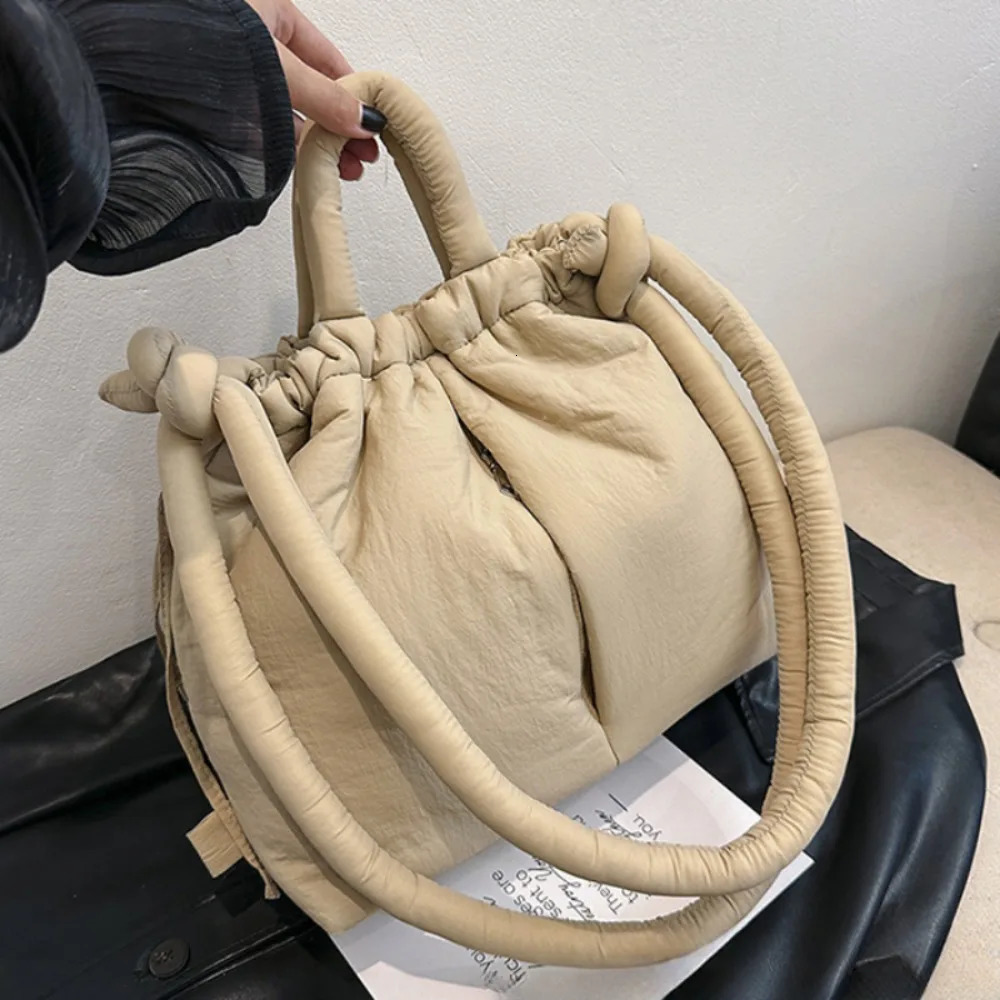 Womens Casual Single-shoulder Bag Large Capacity Nylon Backpack Womens Down Cotton Winter Tote Bag Portable Makeup Handbag250813