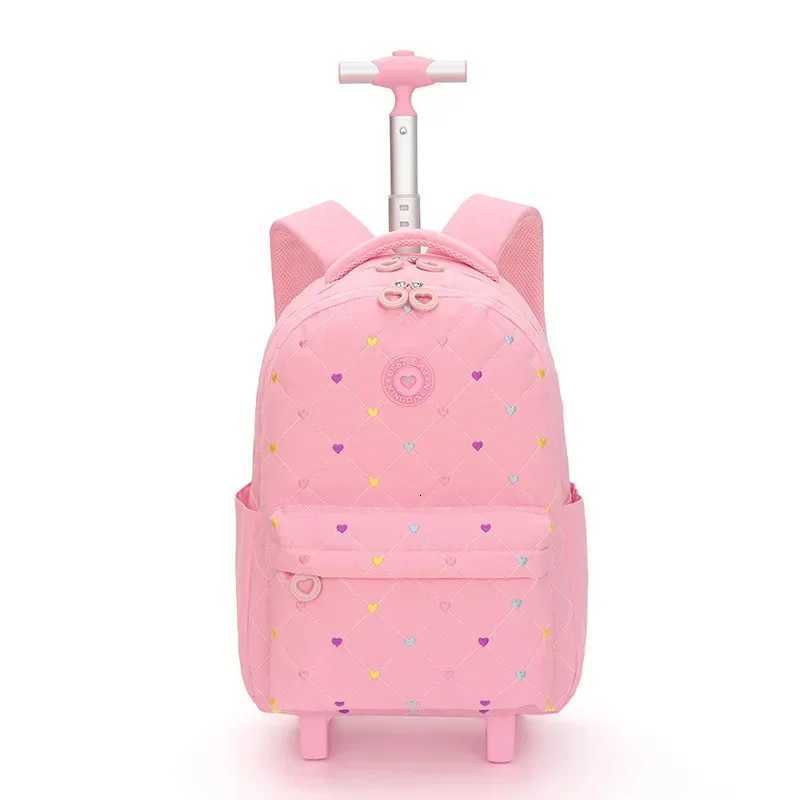 Trolley Bags for School Girls Kids School Backpacks with Adjustable Large Capacity Wheels Middle School Trolley Luggage Backpack X250815