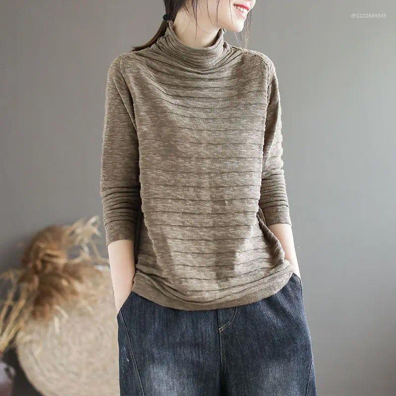 Women's Sweaters Spring Tops For Women Style Sweater Knitted Base Shirt Horizontal Korean Version Versatile Long Sleeve Half High Collar