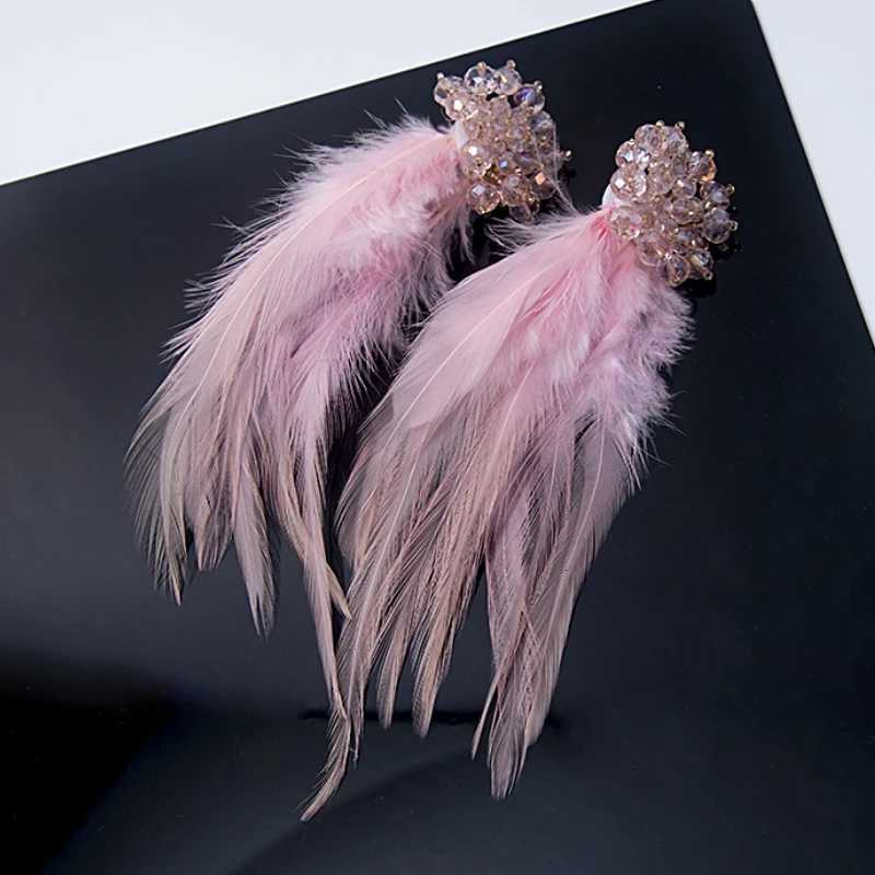 Boucles d'oreilles de fleur de cristal LELE coréen pour femmes longues glonilles roses en plumes boucles d'oreilles de mode accessoires de bijoux