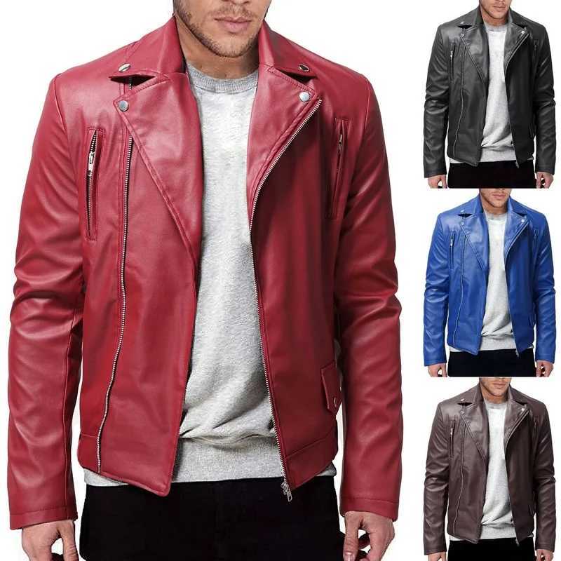 Hommes fausse veste en cuir printemps coloride coloride mince zipper veste pu veste male masse à manches longues cardigan gorgée