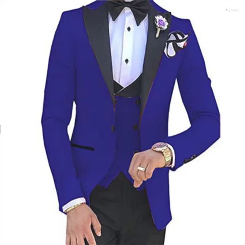 Costumes masculins Couleur solide Fashion de mariée personnalisée Robe de mariage (veste Pantalon Veste) 3 pièces pour hommes