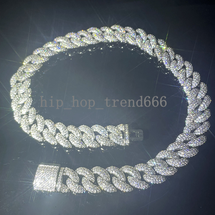 Customized 15mm Mens Hip Hop Ice Out Diamond Necklace Moissanite S925 Silver Cuban Link Chain with GRA Certificate Rap Jewelry