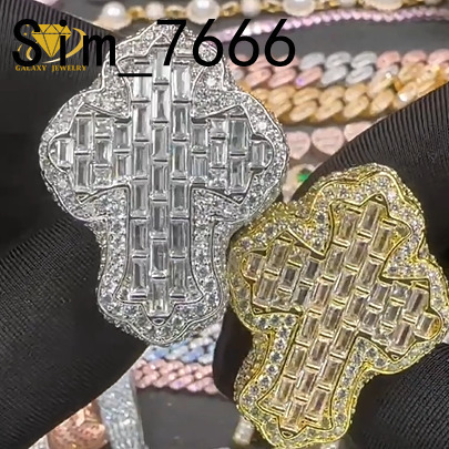 Fashion Jewelry Moissanite Hip Hop Ring Vvs Moissanite Rings 925 Silver Iced Out Baguette Flower Bud Moissanite Cross Ring