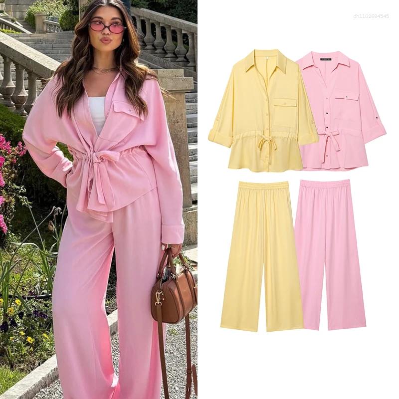 Women's Two Piece Pants Sets Summer 2025 Clastic Waist 2-piece Set Street Chic Elegant Loose Young Holiday Suits